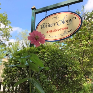 Oval sign for the writers colony at dairy hollow