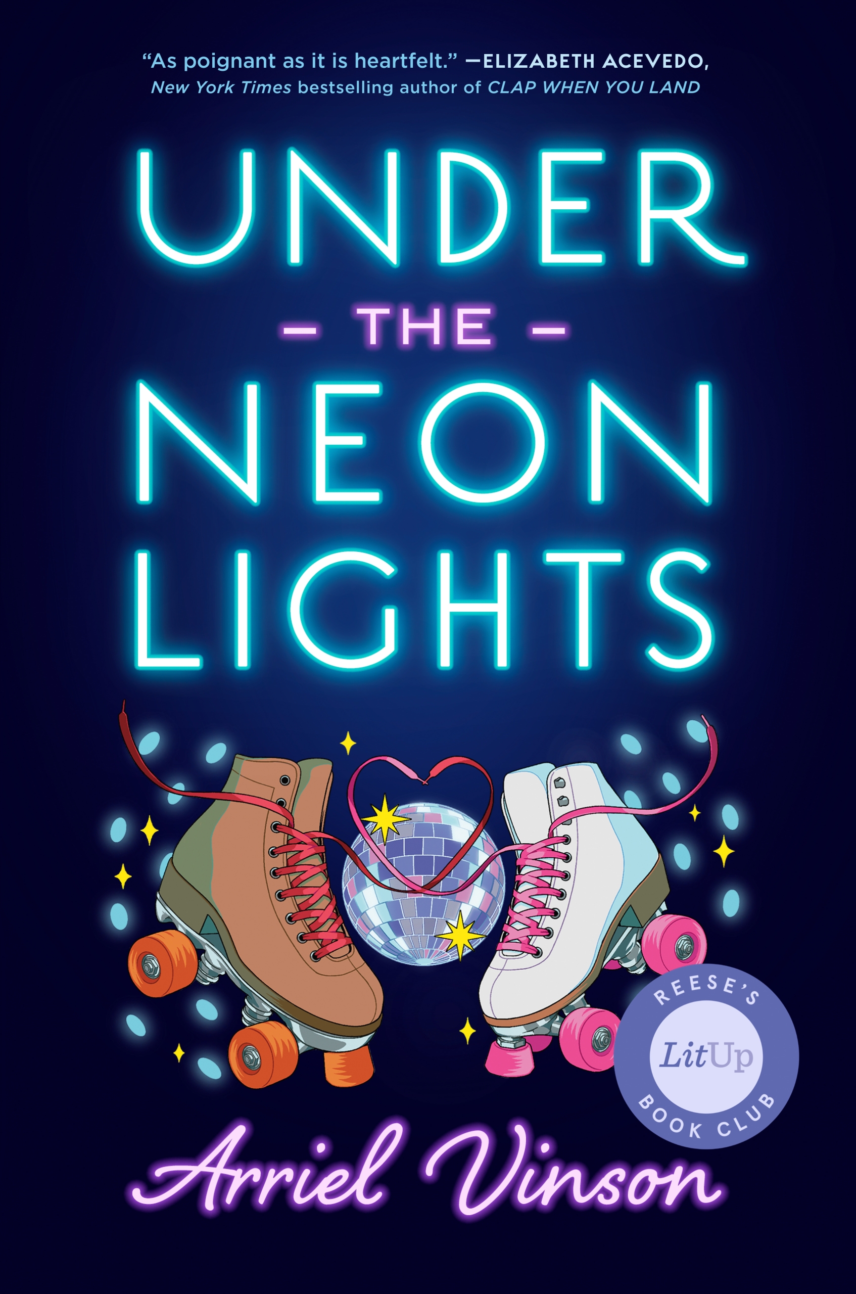 Blue and neon blue cover of a book featuring roller skates